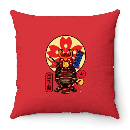 Samurai Cat Throw Pillows