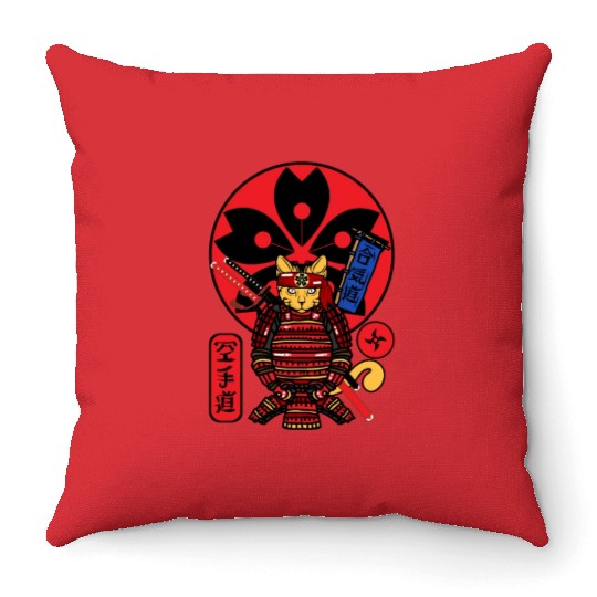 Samurai Cat Throw Pillows