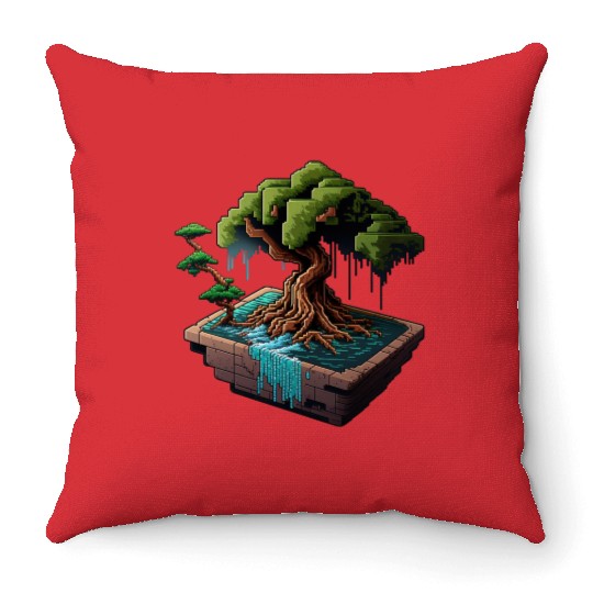 8 Bit Bonsai Tree Throw Pillows