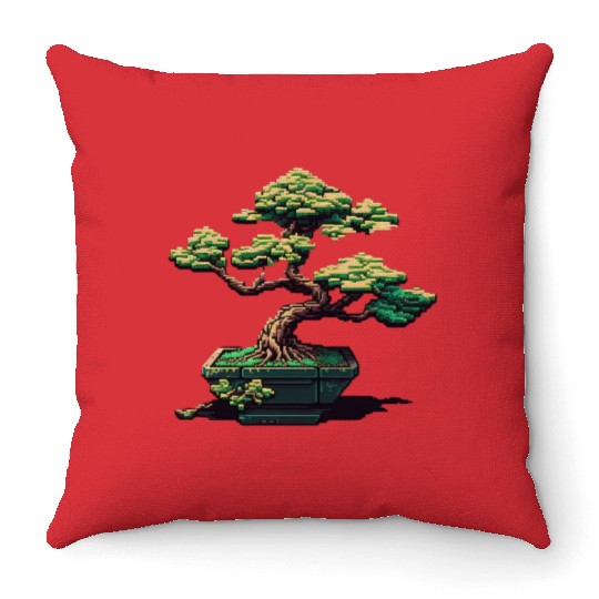8 Bit Bonsai Tree Throw Pillows