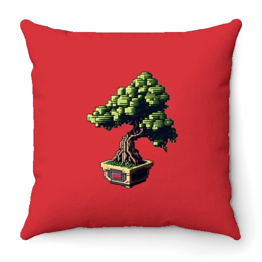 8 Bit Bonsai Tree Throw Pillows