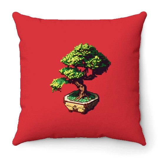 8 Bit Bonsai Tree Throw Pillows