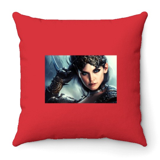 Warrior princess wearing gothic plate fantasy art Throw Pillows