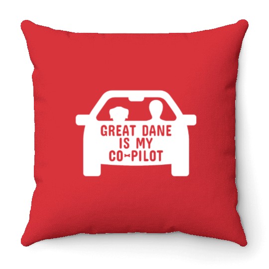 Great Dane Is My Copilot Throw Pillows