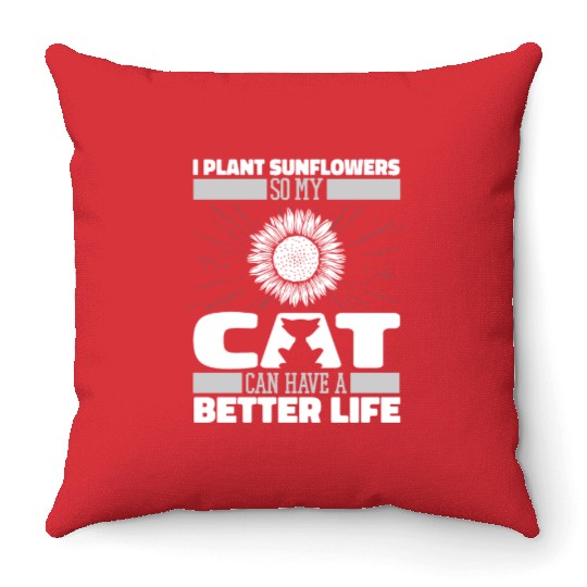 Sunflower Gardening Cat Throw Pillows