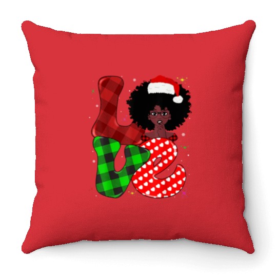 Black African Girl American Melanin Christmas Sant Throw Pillows