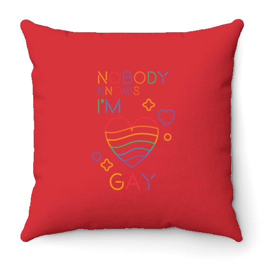 Nobody Knows I'm Gay LGBT Pride Month Rainbow Colo Throw Pillows
