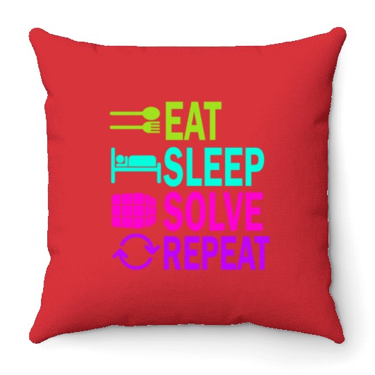 Eat Sleep Solve Repeat Math Speed Cubing Genie Throw Pillows