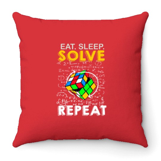 Eat Sleep Solve Repeat Math Speed Cubing Genie Throw Pillows