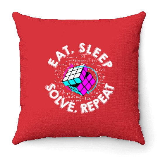 Eat Sleep Solve Repeat Math Speed Cubing Genie Throw Pillows
