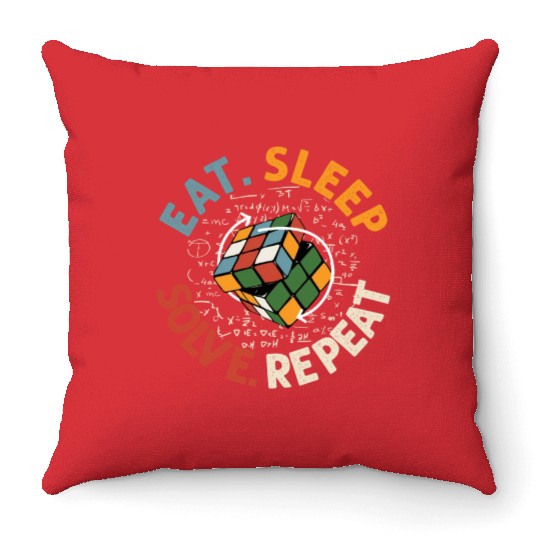 Eat Sleep Solve Repeat Math Speed Cubing Genie Throw Pillows