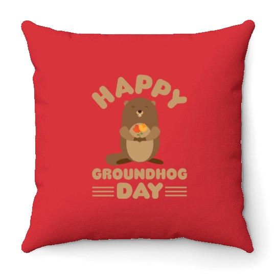 Groundhog Day cute print retro Throw Pillows
