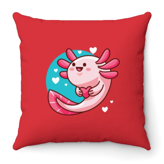 Love Axolotl Pink Valentine Day Salamander Lover Throw Pillows