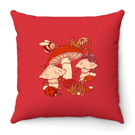 Mushrooms Tiny Friends Throw Pillows
