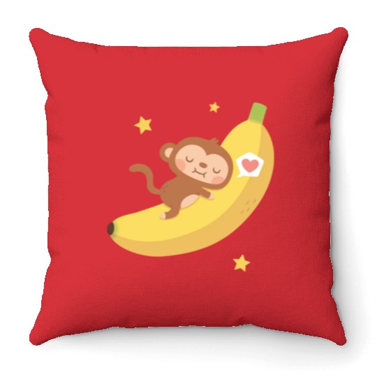 Cute Monkey Hugging Banana Moon Throw Pillows