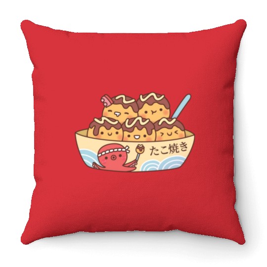 Kawaii Japanese Food Takoyaki Octopus Balls Throw Pillows