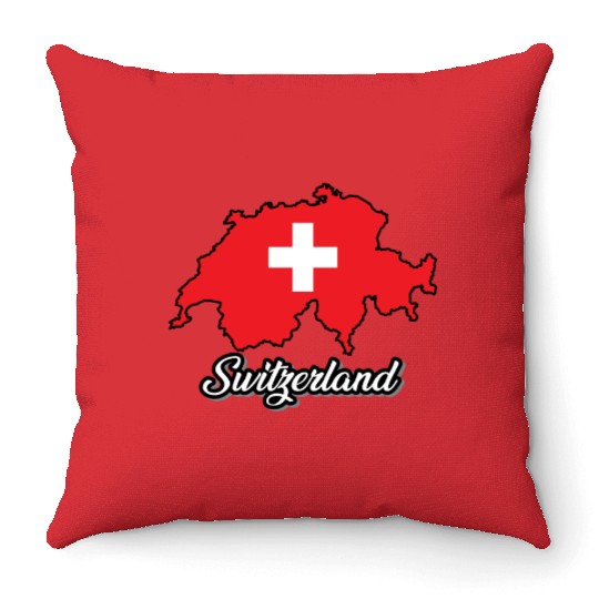 Switzerland, Schweiz, Swiss, Flag country, map Throw Pillows