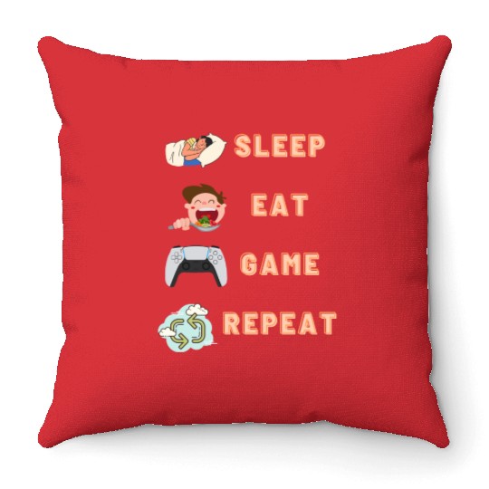 sleep eat game repeat PlayStation Throw Pillows