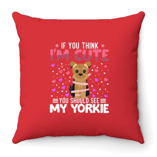 Yorkie Heart Valentine's Day Animal For Womens Throw Pillows