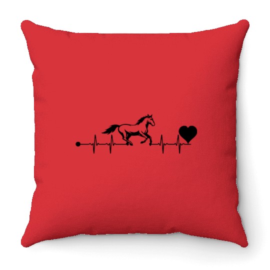 Heart beat with horse Throw Pillows