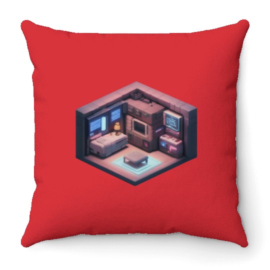 Voxel Room - Synthwave Retro Futuristic Room Throw Pillows