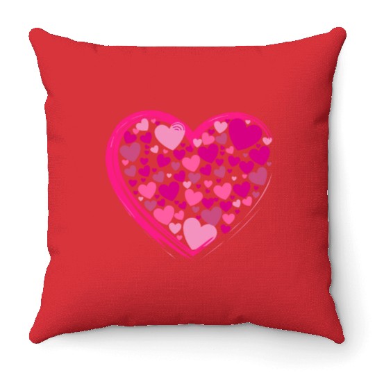 Cute Pink and Lilac Hearts in a Big Pink Heart Throw Pillows