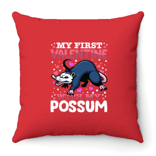 My First Valentine With My Possum Animal Heart Throw Pillows