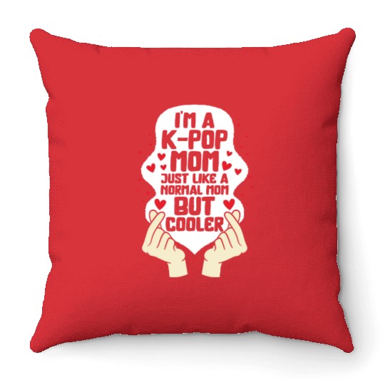 Korea Throw Pillows, I'm A K-Pop Mom Finger Heart Throw Pillows,