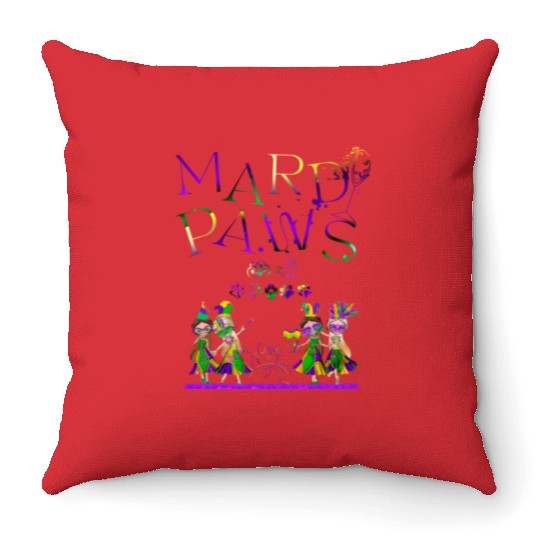 Mardi gras purple and gold cat- teddy bear+sticker Throw Pillows
