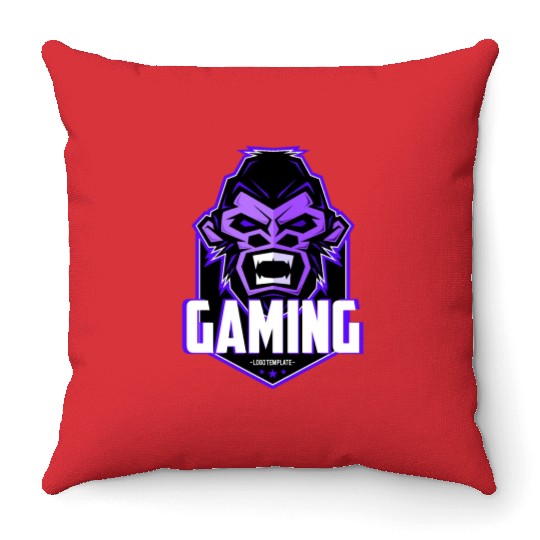 Angry gaming monkey Throw Pillows