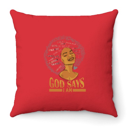 African American Girl God Says I Am Black Pride Throw Pillows