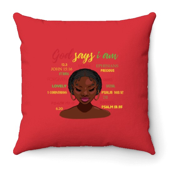 African American Girl God Says I Am Black Pride Throw Pillows