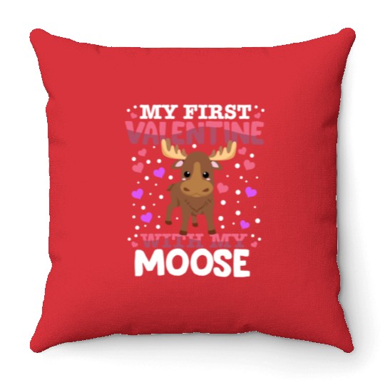 My First Valentine With My Moose Animal Heart Throw Pillows