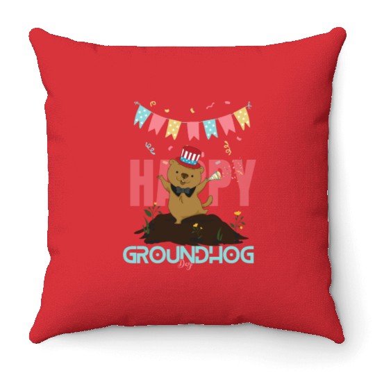 Happy Groundhog Day Throw Pillows