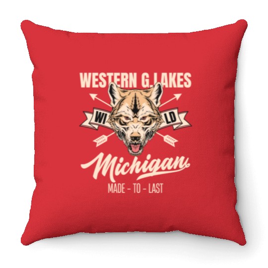 Western great lakes Michigan home of the wolf Throw Pillows