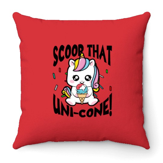 Rainbow Cute Unicorn Ice Cream Lover Mythical Throw Pillows