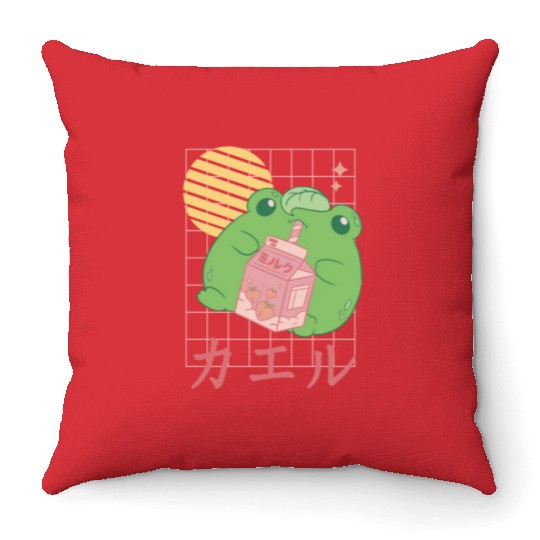 Strawberry Milk Frog Japanese Throw Pillows