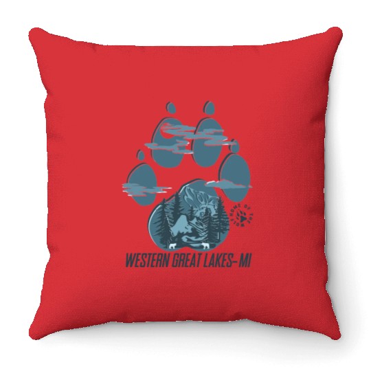 Western great lakes Michigan home of the wolf Throw Pillows