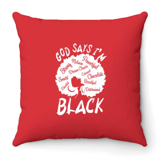 African American Girl God Says I Am Black Pride Throw Pillows