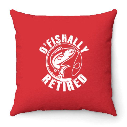 Ofishally Retired Fishing Retro Retirement Fishing Throw Pillows