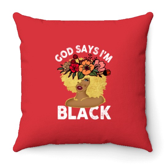 African American Girl God Says I Am Black Pride Throw Pillows