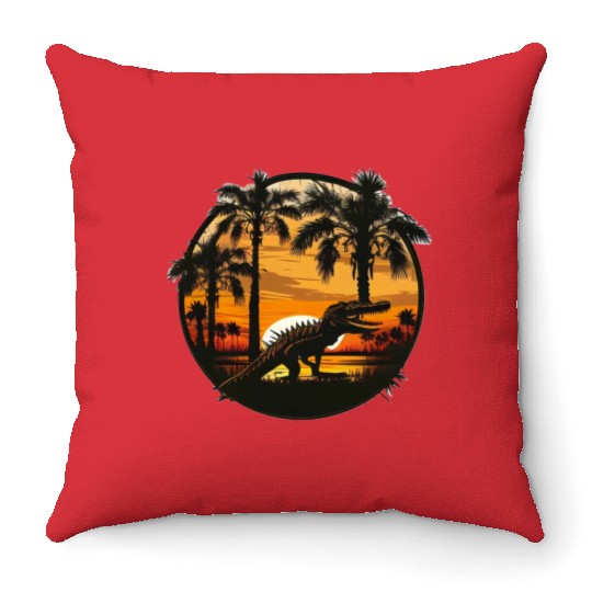 Florida Everglades Sunset Alligator and Palm Tree Throw Pillows