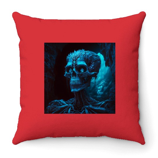 Glamour shot of a skeletal dark witch Throw Pillows