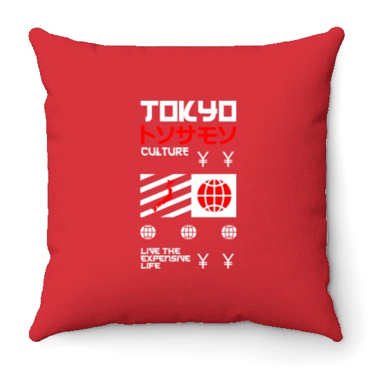 Tokyo Culture Live the Expensive Life Throw Pillows