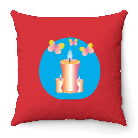 Pink candles with a blue background Throw Pillows
