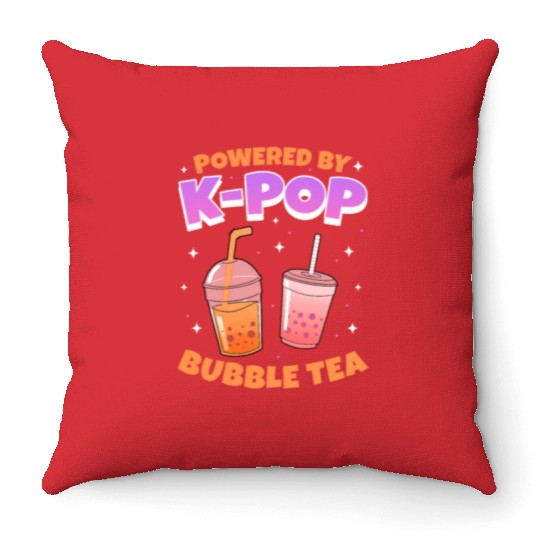 Powered By K-pop Bubble Tea Throw Pillows