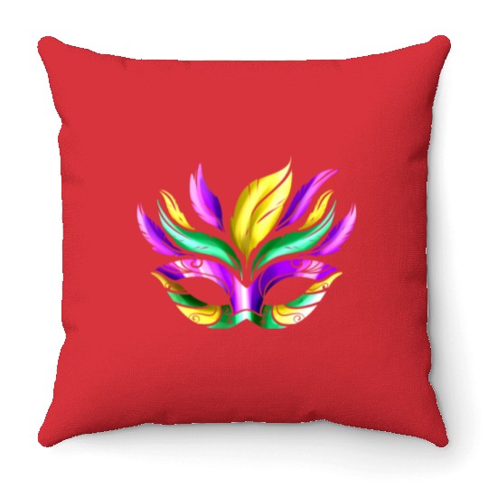 Purple, Green And Golden Mask For Mardi Gras Throw Pillows