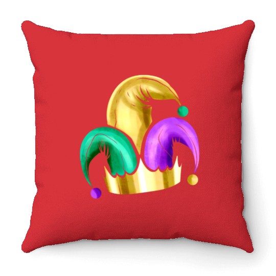 Purple, Yellow Golden And Green Jester Hat For Throw Pillows