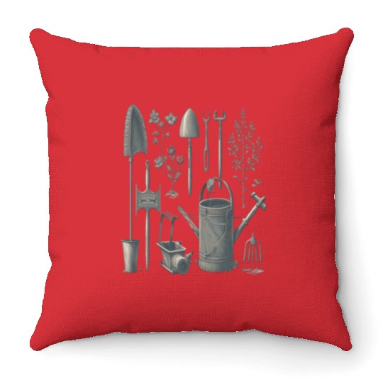 Florist Gardener Dad Grayscale Gardening Tools Throw Pillows
