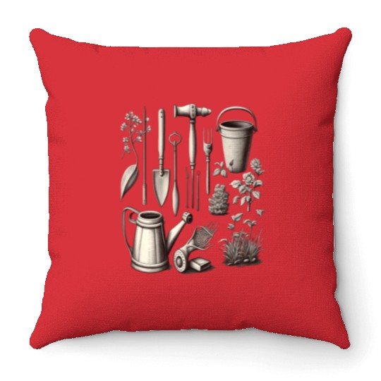 Florist Gardener Dad Grayscale Gardening Tools Throw Pillows